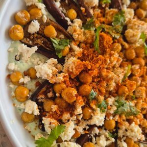 Brinjal and Chickpeas with Yoghurt Dressing